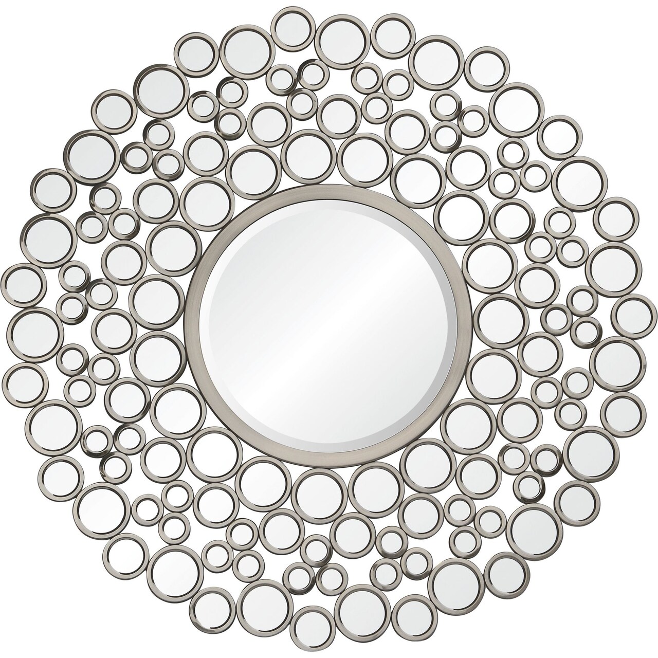 Signature Home Collection 41.75" Silver Nickel Finish Framed Beveled Round Wall Mirror